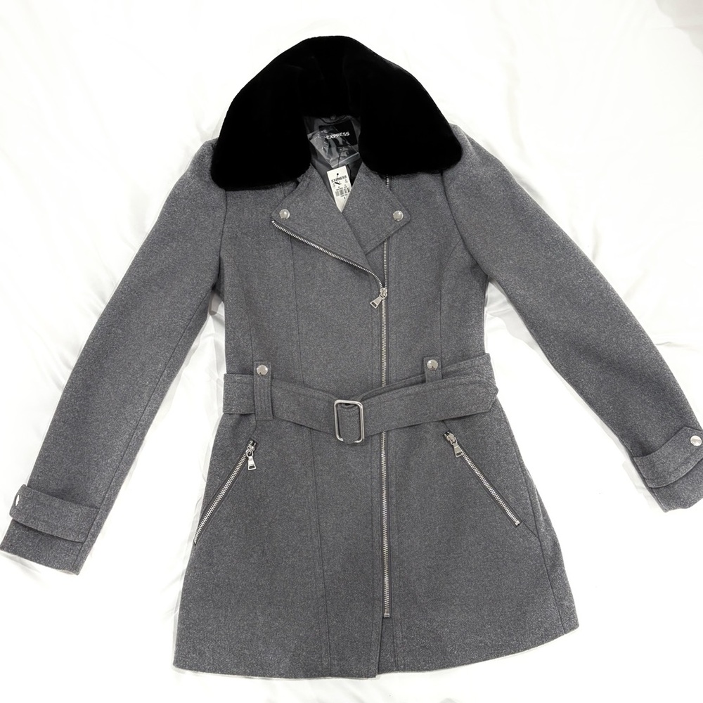 NWT wool blend moto jacket with faux fur lining